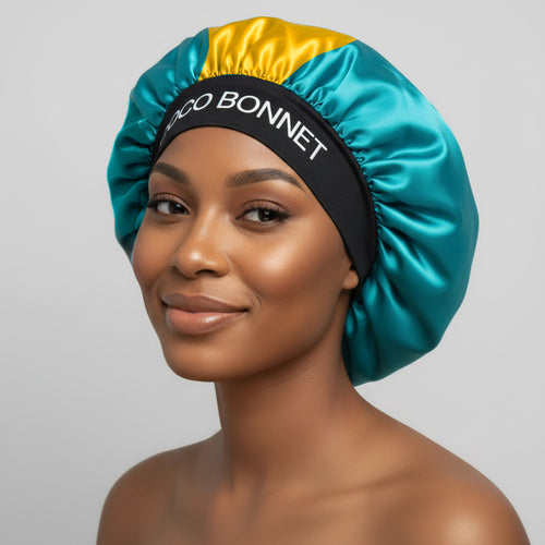 🇧🇸 Bahamas Flag Design – Coco Bonnet – Premium Satin Hair Bonnet