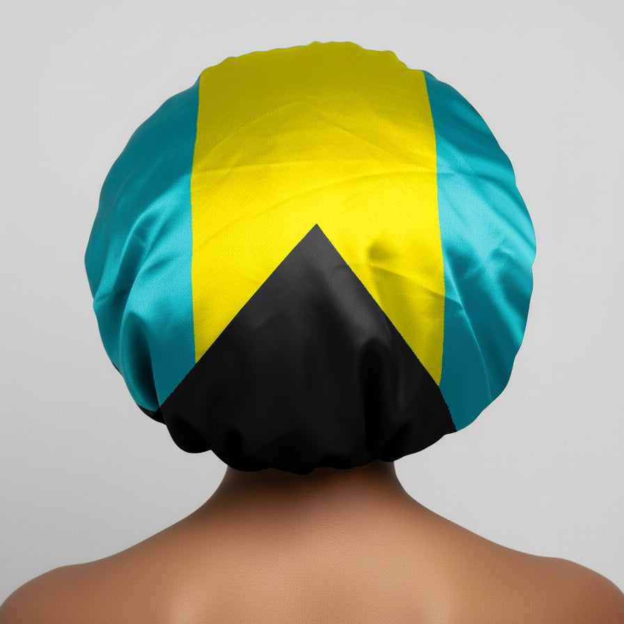 🇧🇸 Bahamas Flag Design – Coco Bonnet – Premium Satin Hair Bonnet