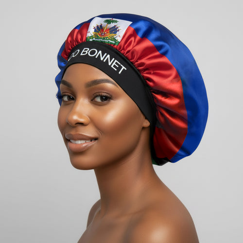 🇭🇹 Haiti Flag Design – Coco Bonnet – Premium Satin Hair Bonnet