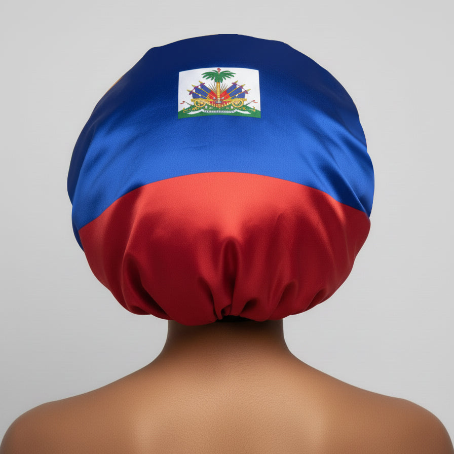 🇭🇹 Haiti Flag Design – Coco Bonnet – Premium Satin Hair Bonnet