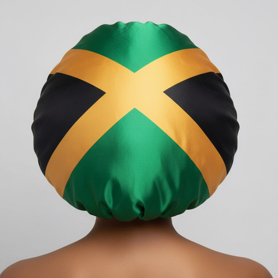 🇯🇲 Jamaica Flag Design – Coco Bonnet – Premium Satin Hair Bonnet