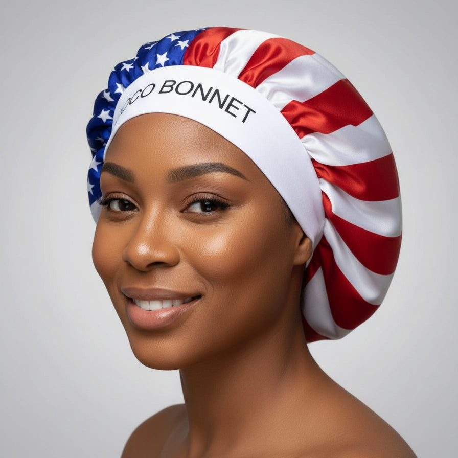 🇺🇸 USA Flag Design - Coco Bonnet – Premium Satin Hair Bonnet